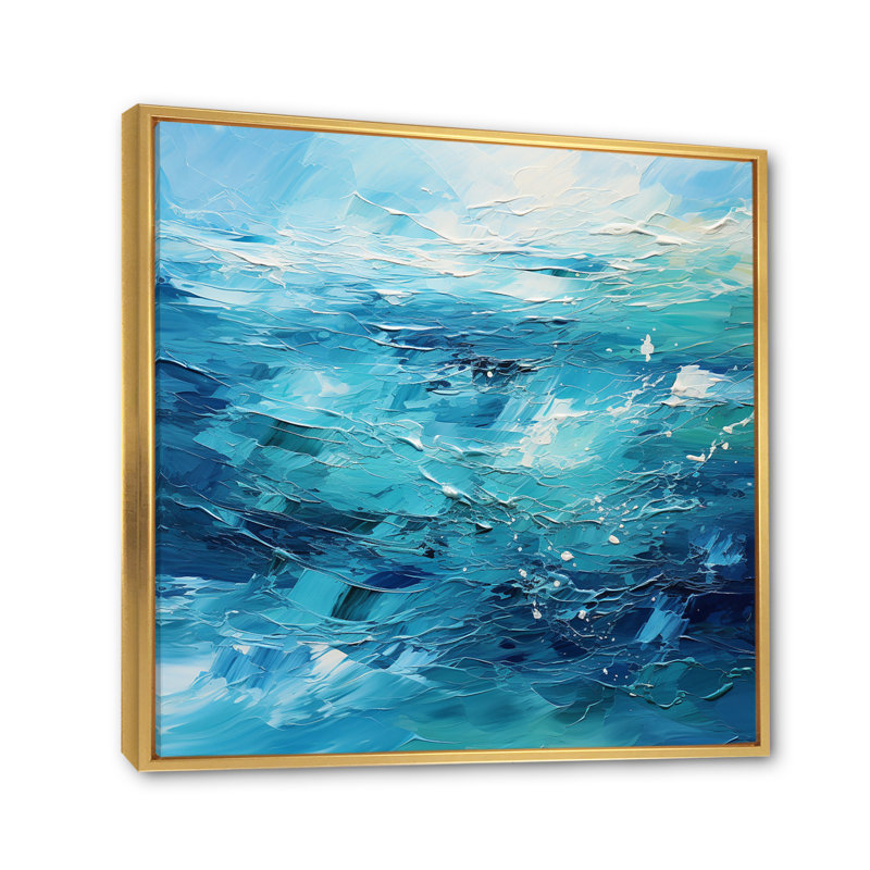 Cerulean Seascape I - Abstract Landscape Canvas Art Print, Cadre flottant doré, H 24 po x l 24 po