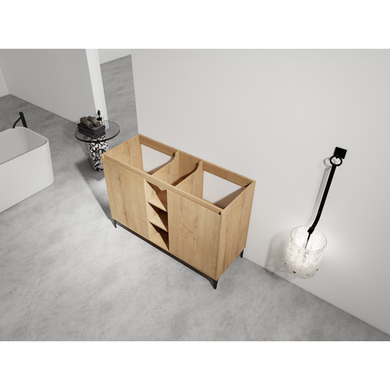 Meuble-lavabo autoportant en contreplaqué de 48 po avec portes à fermeture douce et support de rangement ouvert | Idée de cadeau