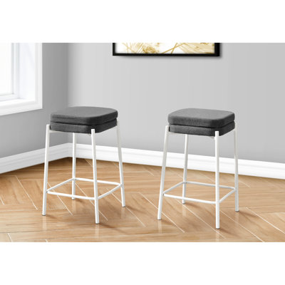 Modern Contemporary Of 2 Backless With Grey Fabric Seats And White Metal Construction For Entertainment Areas Counter Height Comfortable Legs