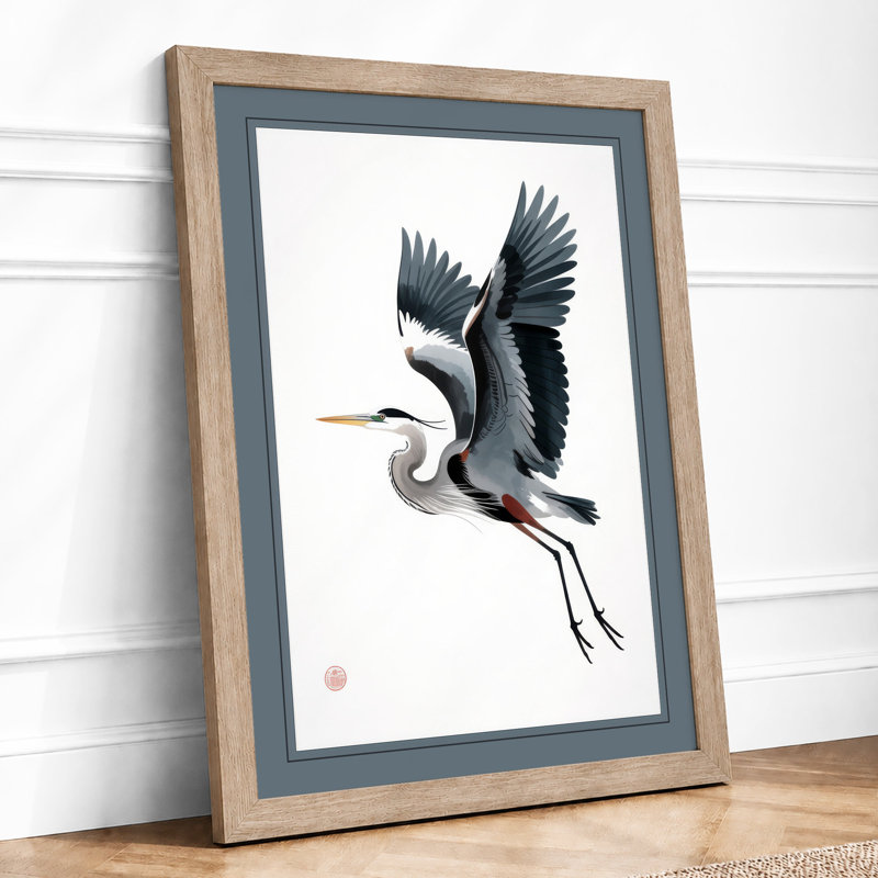 Great Blue Heron In Flight Japandi - Print, A2 - 59.4 x 42.0 cm, Oak