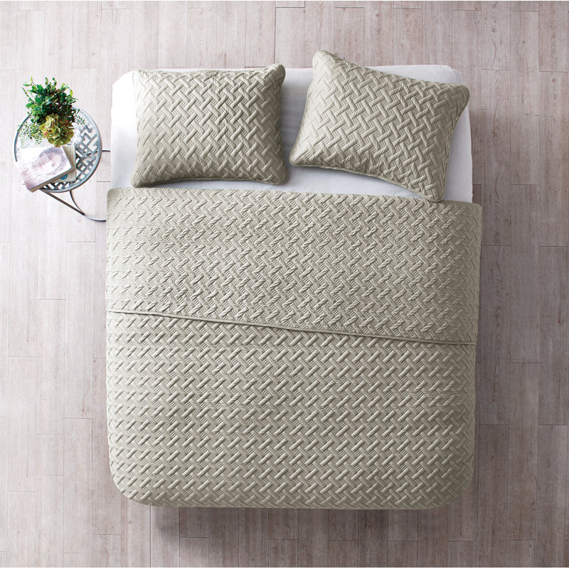 Ensemble de courtepointe à tissage de panier Nina, Couvre-lit simple + 1 taie, Taupe