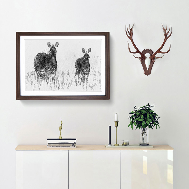 Two Zebras in Abstract - Picture Frame Graphic Art Print, Walnut Framed, 27cm H x 36cm W x 2cm D