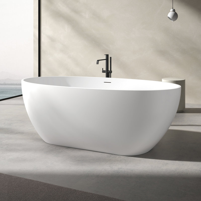 62.99 In. X 28..22 In. Stone Resin Solid Surface Flatbottom Freestanding Soaking Bathtub With Drain, Matte White