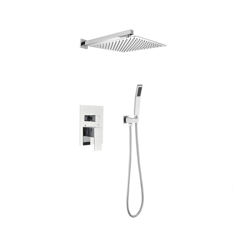 12 Inch Chrome Rain Shower Head System with Handheld - Wall Mounted Brass Shower Fixture with Air Injection Technology