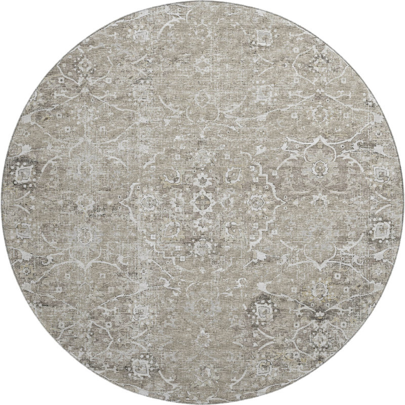 Premium Machine Washable Andreau AMF92 Gray Rug, Round 8'
