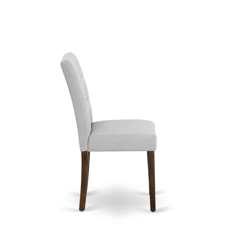 3 Piece Dining Room Table Set consists A Wooden Table and 2 Light Gray Faux Leather Parson Dining Chairs, Antique Walnut