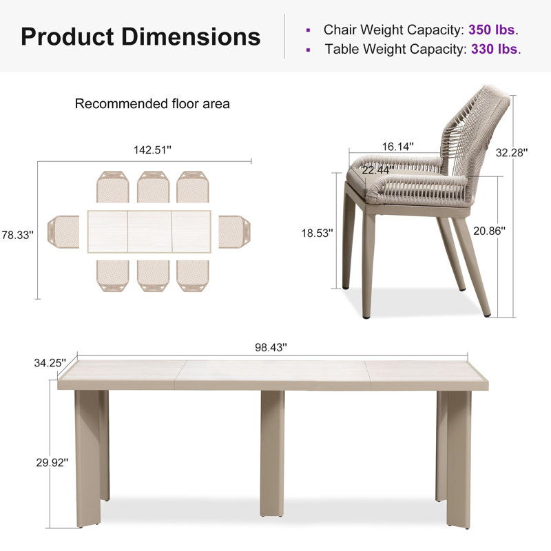 9 Pieces Patio Dining Set Aluminum Rectangular Table And Wicker Chairs With Cushions For Kitchen Porch Garden Modern Outdoor Furniture Sets