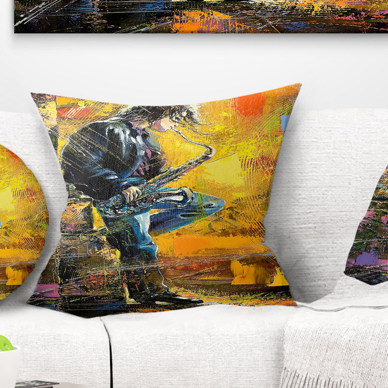 Coussin décoratif «Man with Saxophone - Contemporary», Rectangulaire, 12 po x 20 po