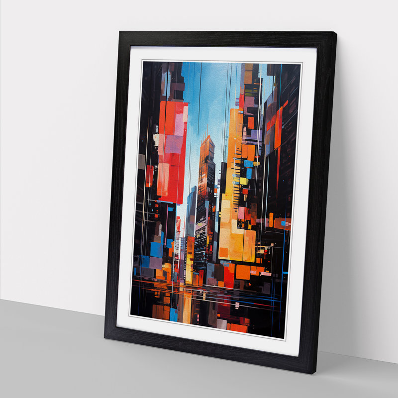Skyline Hard Edge - Single Picture Frame Print on Wood, 64cm H x 46cm W x 2cm D, Black