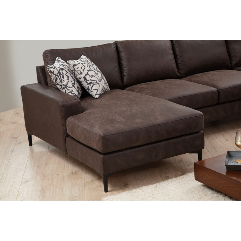 Stylish Corner Sofa with Beech Wood Frame & Chipboard, Brown Fabric, 61.0 x 123.6 x 78.7 inches | 100% Polyester, Soft Grey Foam & Silicone Foam Cushions | Fixed Cushions, Matt Black Legs, Dry-Cleanable Fabric