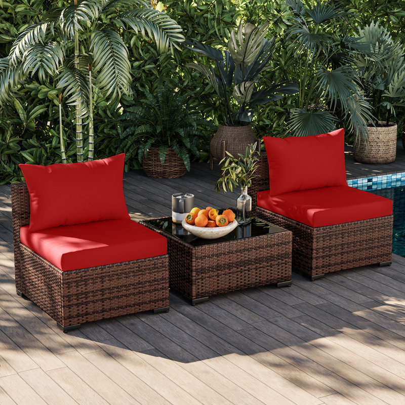 2-Person Outdoor Seating Group With Cushions, Burgundy