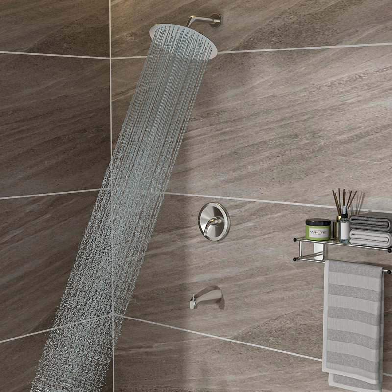 Pomme de douche ronde 10 po avec douchette cascade, douche murale, Nickel brossé