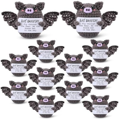 12 pièces de petites chauves-souris noires cadeaux en vrac mignonnes chauves-souris noires au crochet avec des cartes positives cadeaux inspirants pour les fêtes d'anniversaire