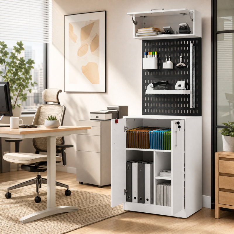 Classeur verrouillable blanc H 79 "avec tiroir supérieur et rangement perforé Morency