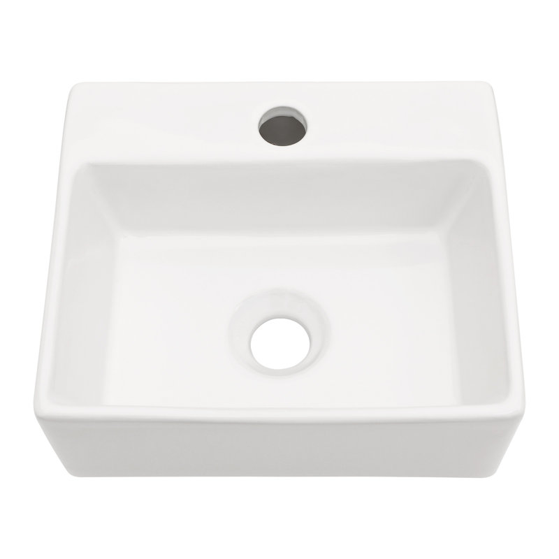 Lavabo de salle de bain mural rectangulaire en céramique blanche, 13,6 x 11,6 po, trou de robinet simple | Idée de cadeau