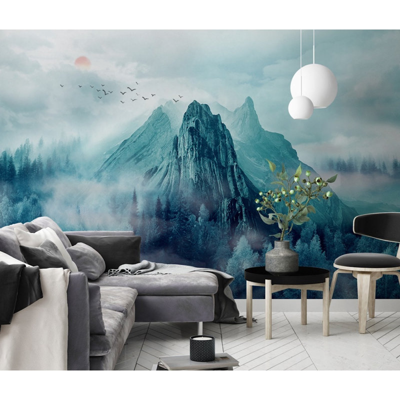 Papier peint amovible Mountain Misty Forest Sunrise, L 35,04 po x l 55 po