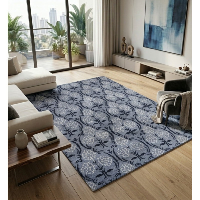 Tapis d'intérieur rectangulaire en soie gris et noir noué à la main à motif floral, Rectangulaire 3 pi x 5 pi