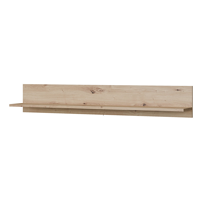 Sabel Modern wall panel with shelving, hanging board, living room, bedroom, engineered wood, warm oak decor, 140 cm W x 22.5 cm H x 21.5 cm D