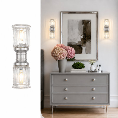 Farmhouse Wall Sconces with Bell-Shaped Clear Glass,Brushed Nickel