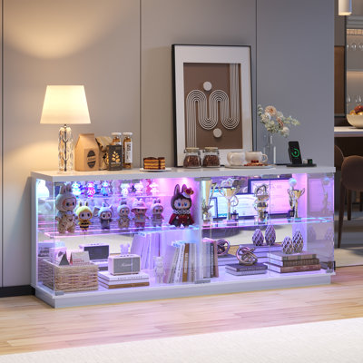 59'' W Display Cabinet With Rgb Light, Motion Sensor, Charging Station