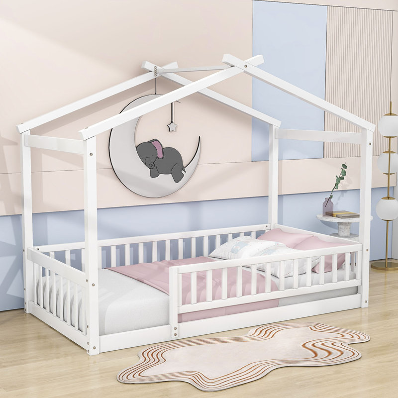 Vonie Wood Daybed with Roof and Slats, White, Twin