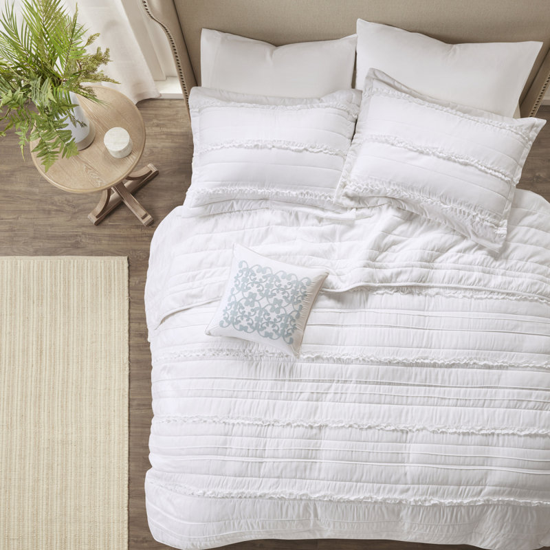 4 pièces de courtepointe en blanc pour très grand / très grand - volant, mélange de coton avec coussin brodé à volants, 90% décoratif
