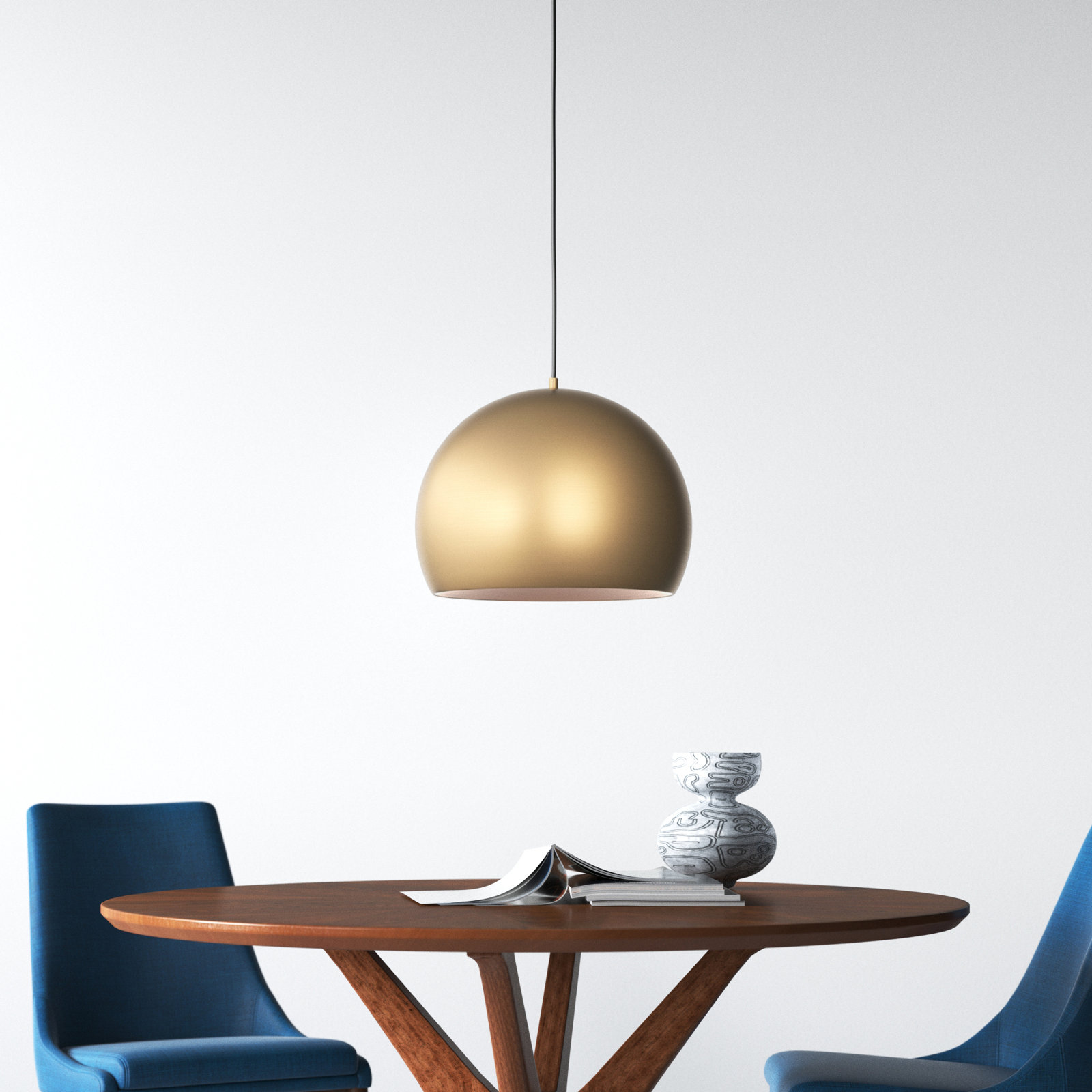 Nelle Single Light Metal Dimmable LED Pendant, Satin Brass/Coffee, 11.75" H x 15.75" W x 15.75" D