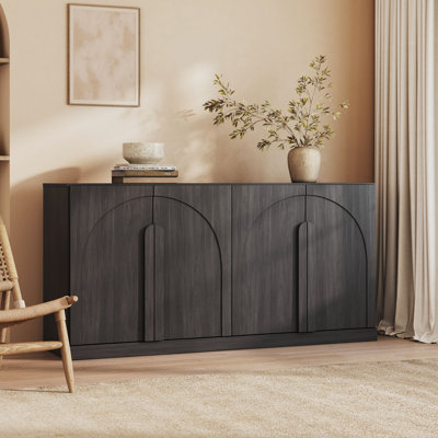 64" Modern Buffet Sideboard with Arch Carved Wood Door, Ebony