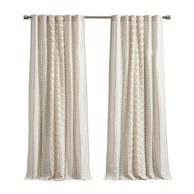 1PC 50X108" Cotton Printed Curtain Panel With Chenille Stripe And Lining