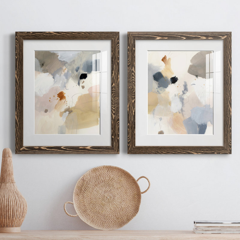 «Neutral Scrawl IPremium», reproduction d'art encadrée - prête à être accrochée, Papier, cadre noyer, Blanc