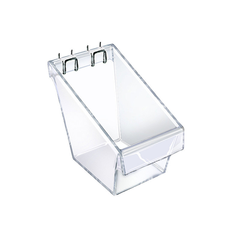 Satin Finish Adjustable Wall-Mount Clear Display Bucket with Metal U-Hooks
