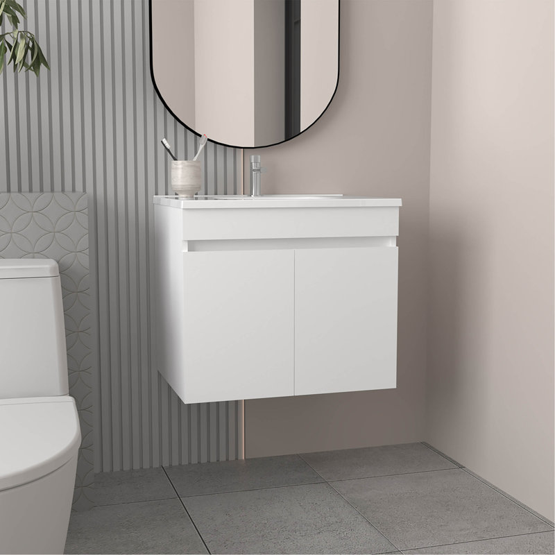 Meuble-lavabo de salle de bain avec lavabo, 2 portes, 2 tablettes (PAS DE ROBINET INCLUS), Blanc