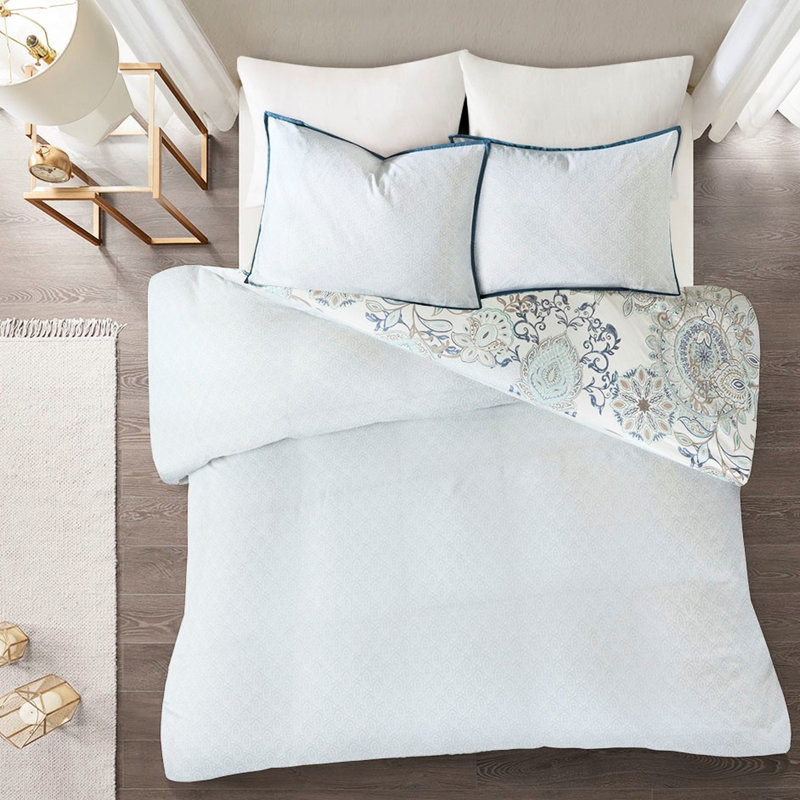 Ensemble de literie réversible pour lit double/queen en tissu de coton imprimé