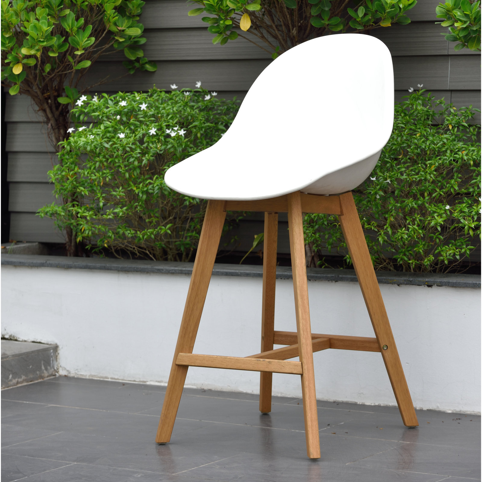 Jermaine 33'' Acrylic Outdoor Bar Stool, Light Teak