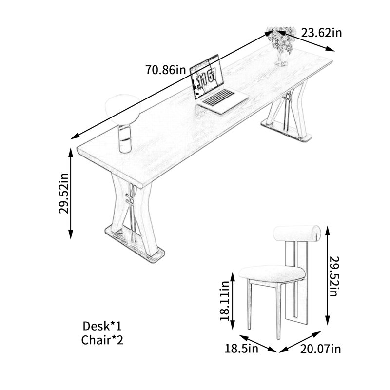 Long bureau d'ordinateur rectangulaire et chaises