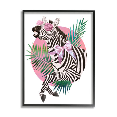 «Pink Bow Zebra Funky Animal», lunettes de soleil tropicales surdimensionnées et encadrées par estampe numérique, art texturé par Ziwei Li