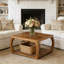 Table basse 31,49 po carrée en bois massif avec rangement pour le salon