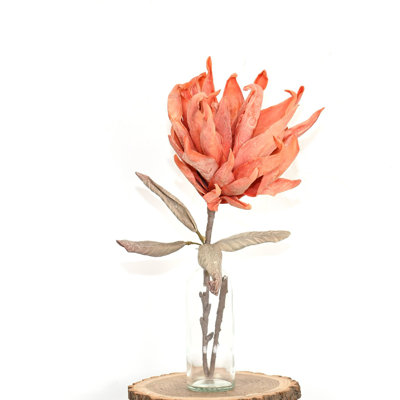 18" Artificial Fall Thanksgiving Day Protea Cynaroides Floral Arrangement In Glass Vase, Long Stem Fall Sprays Foliage Faux Flowers For Dining Table Centerpieces Indoor Decoration