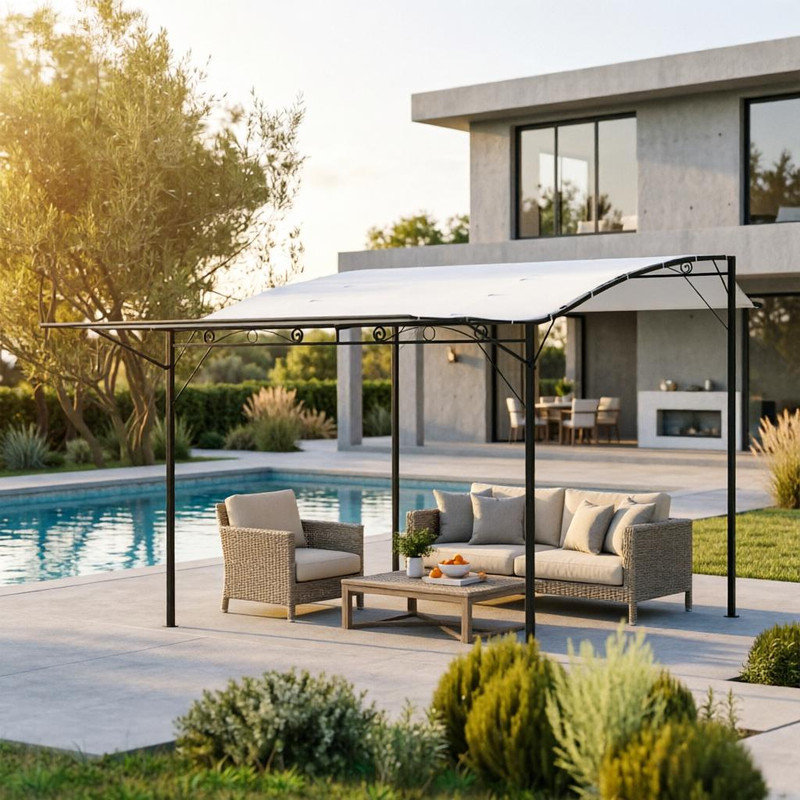 Wave Design Outdoor Pergola with Adjustable Canopy, Wall-Mounted or Freestanding Metal Gazebo for Patio and Backyard, 9.8’ x 8.2’