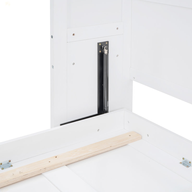 Grand lit escamotable mural avec tablettes supérieures et USB, Blanc