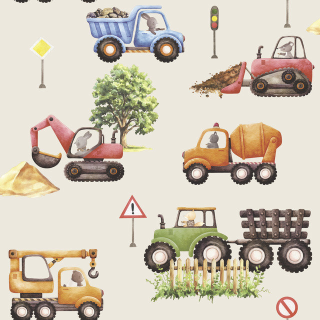 Échantillon de papier peint Little Builders, Beige