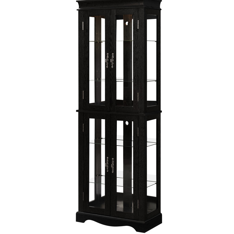 Lighted Black Wood - Framed Glass Storage With Hinge, Adjustable Shelves, Six Tier Layout For In Pantry, Cabinet Structure, Movable Partition And Collectible Display Home