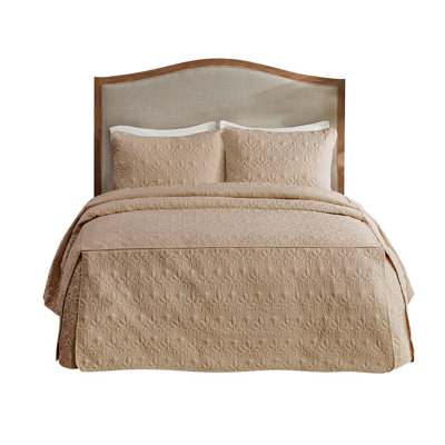 3 Piece Bedspread Khaki Queen - Microfiber, Fill, , Enhances Bedroom Ambiance Split Corner Design, , Maintains Bedding Quality