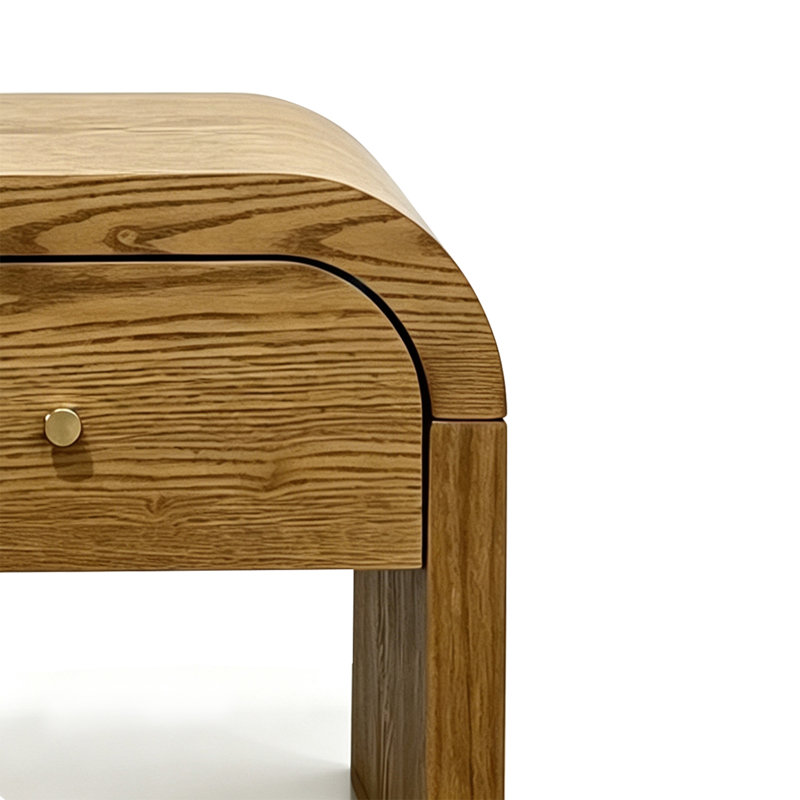 Table d'appoint incurvée en bois de noyer avec table de bout à 1 tiroir et table de bout à bord arrondi pour le salon de la chambre à coucher