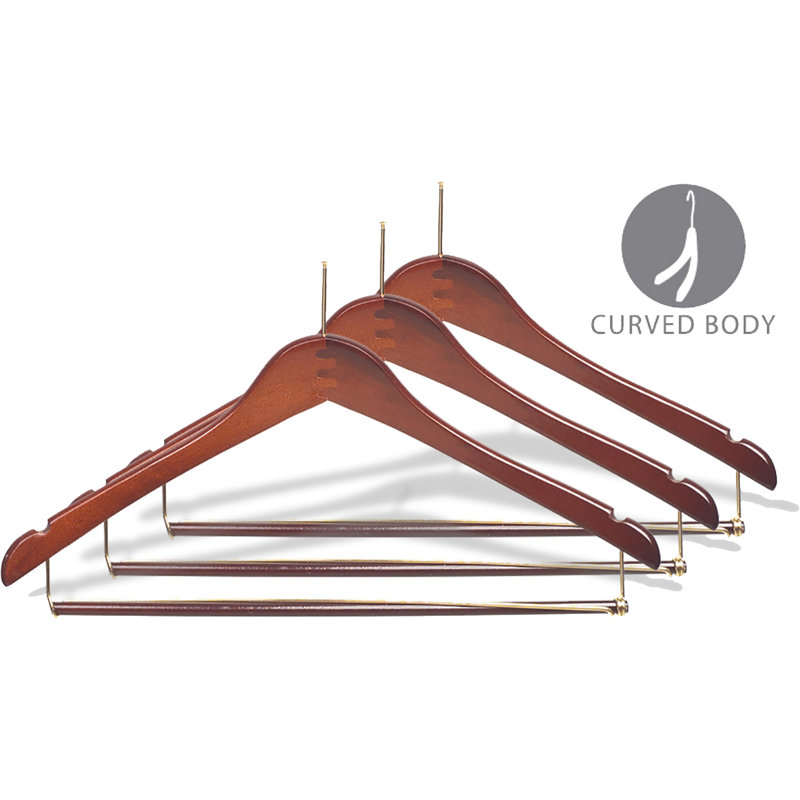 Porte-costumes en bois anti-vol, Noyer avec barre et laiton, 50