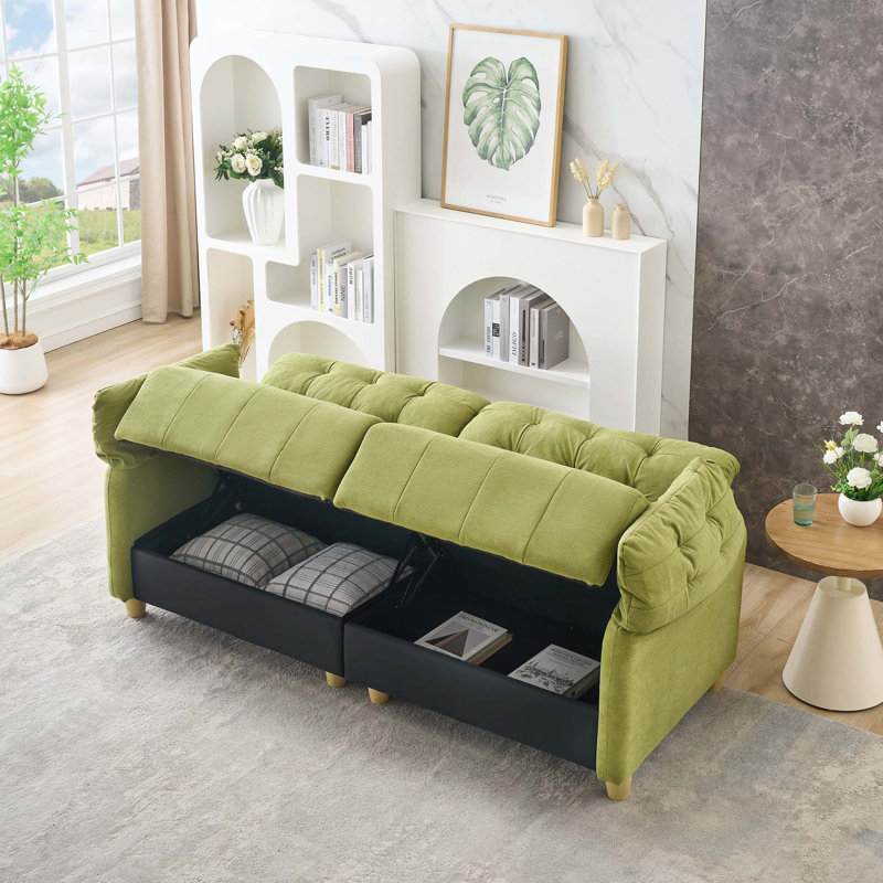 Clintin Cloud Fabric Sofa with High-Density Sponge, Green Flannelette