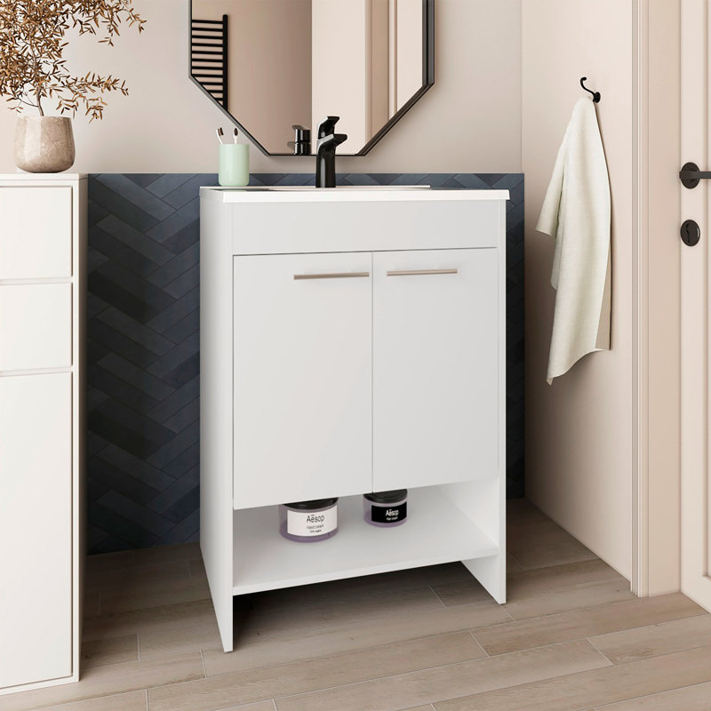Meuble-lavabo avec lavabo, 2 portes, 2 tablettes