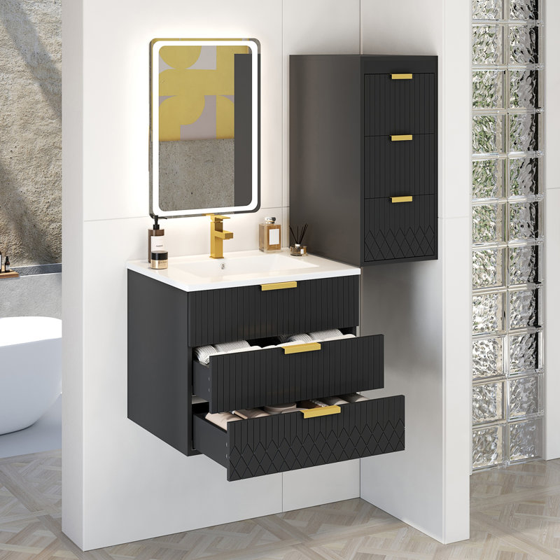 Armoire flottante murale 24 po avec armoire latérale, Noir