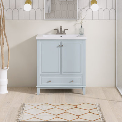 30'' Freestanding Single Sink Bathroom Vanity with Ceramic Top