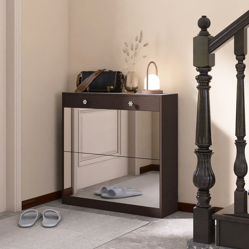 Rangement pour chaussures à miroir avec 2 tiroirs et rangement pour la chambre à coucher